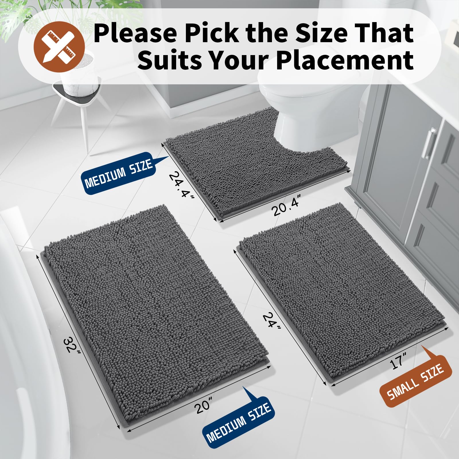 Yimobra Luxury Shaggy Toilet Bath Mat U-Shaped Contour Rugs For Bathroom, 24.4 X 20.4 Inches, Soft And Comfortable, Maximum Abso